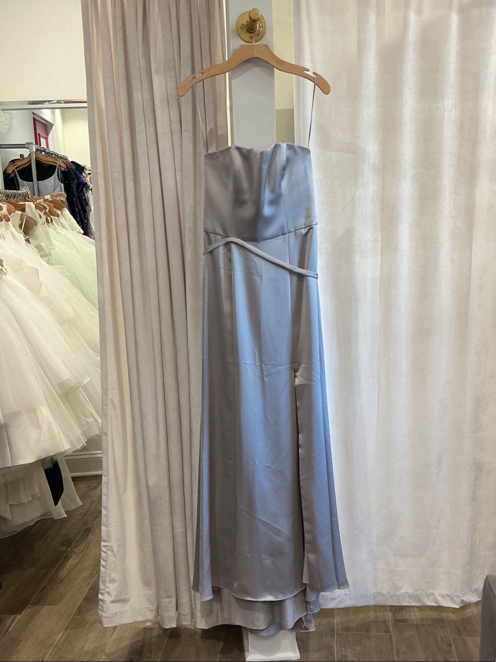 Strapless Satin Evening Dress in Light Blue